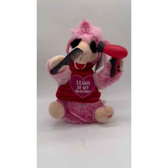 Gemmy Animated Pink Llama Valentine's "Good as Hell" by Lizzo Blow-drying Hair - Picture 2 of 8